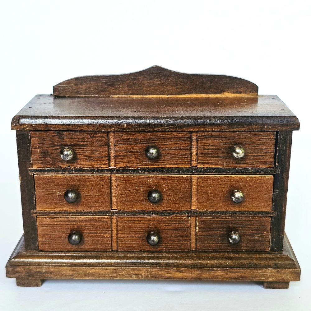 Vintage Wooden Miniature Dresser Chest 3 Drawer Dollhouse Cottagecore Rustic
